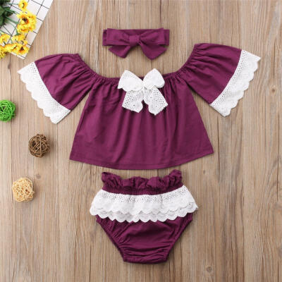 

New Toddler Kids Baby Girls Lace Off Shoulder Tops Pants Shorts Outfits Clothes