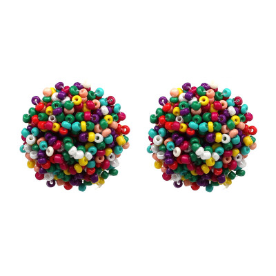 

AOTEMAN 2019 New Summer Cute Lovely Good Quality Beads Girl Earring Statement Fashion 6 Colors Stud Earrings For Women