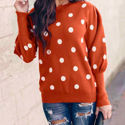 

〖Follure〗Womens Dot Printing O-Neck Long-Sleeved Slim Sweater Pullover Casual Sweater