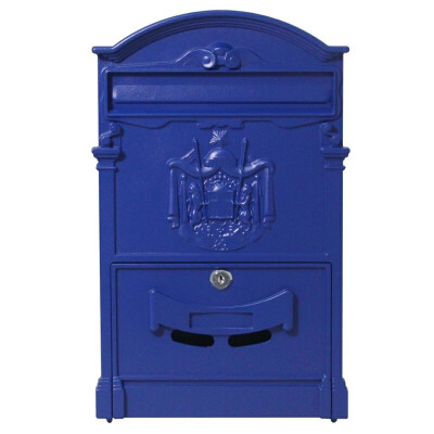 

Durable Elegant Vintage Retro Cast Iron Wall Mount Mailbox Letter Box with Lock & 2pcs Keys Blue