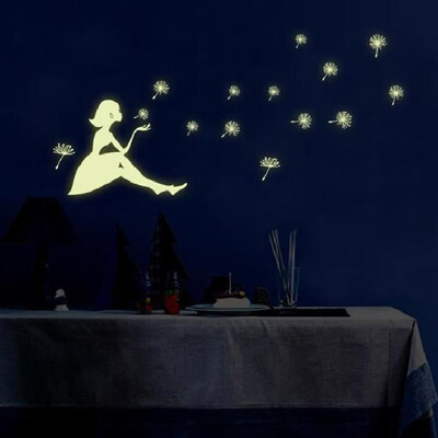 

Luminous Light Beautiful Girl&Dandelion Children Bedroom Decorative Wall Sticker Fluorescent Sticker