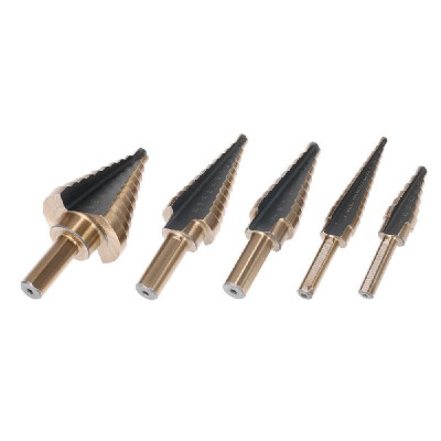 

5pcs High Speed Steel 4241 Step Drill Bit Set Round Shank Twist Drills Drilling Tool with Aluminum Box