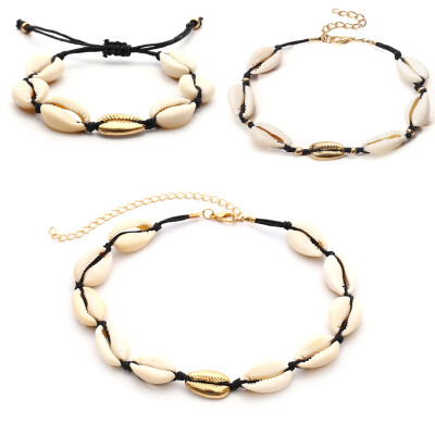 

2018 Hawaiian Sea Shell Choker Necklace Bracelet Anklet Jewelry Bohemian Turkish Gold Foot Chain For Women Collar Chocker