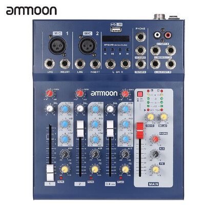 

ammoon F4-USB 3 Channel Digital Mic Line Audio Mixing Mixer Console with 48V Phantom Power for Recording DJ Stage Karaoke Music Ap