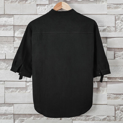 

Toponeto Mens Cotton Chest Pocket Solid Color Half Sleeve Shirt Loose Top Blouse