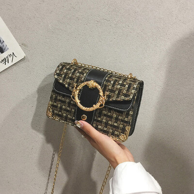 

Sen temperament chain Messenger bag simple contrast color woven bag female 2019 new fashion casual wild shoulder bag