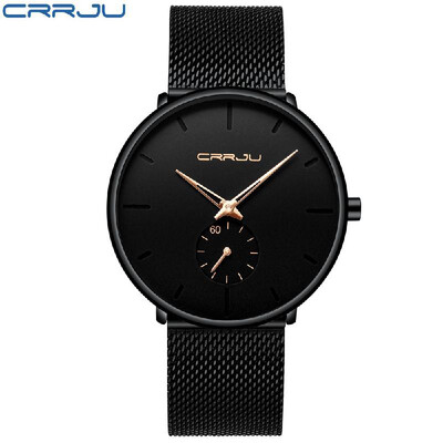 

CRRJU Men Fashion Casual Quartz Watch Simple Stainless Steel Mesh Band Watches Elegant Ultra Slim Wrist Watch