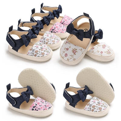 

Newborn Baby Girl Soft Shoes Soft Soled Non-slip Bowknot Floral Crib Shoes 0-18M
