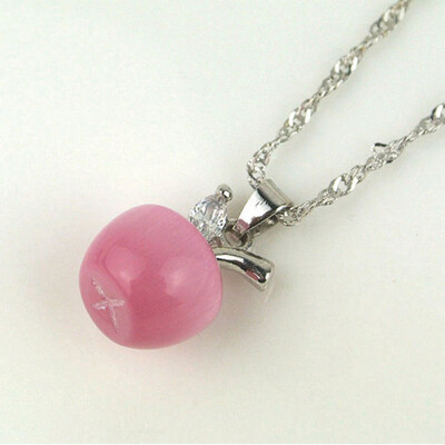 

Cute Opal Apple Shape Couples Pendant Silver Plated Clavicle Chain Necklace