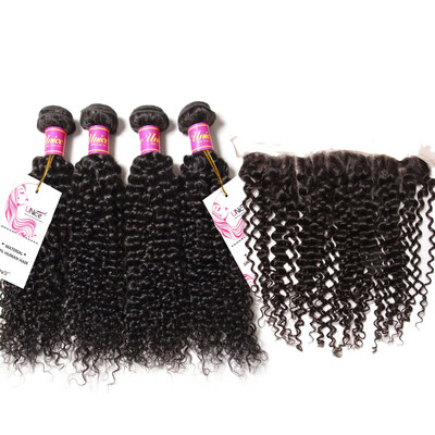 

UNice 13x4 Lace Frontal Closure With Brazilian Culry Human Hair Bundles