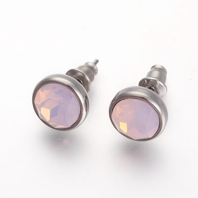 

304 Stainless Steel Stud Earrings with Rhinestone Flat Round Light Amethyst 10x6mm Pin 09mm