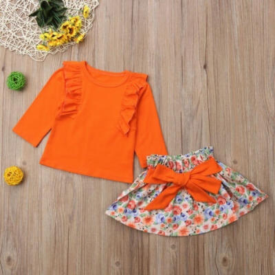 

New Toddler Baby Girl Long Sleeve Ruffles Clothes Kids Autumn TopsFlower Skirts Outfits Set