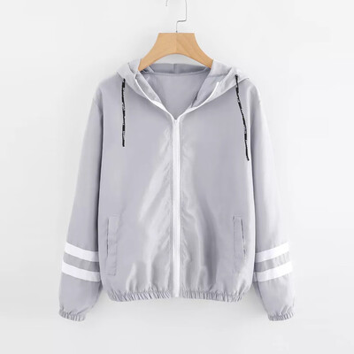 

Roseonmyhand Women Long Sleeve Patchwork Thin Skinsuits Hooded Zipper Pockets Sport Coat