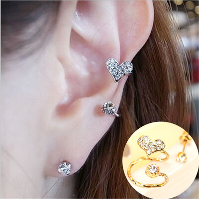 

New Brincos Clip Earring Simulated-pearl Crystal Heart Leaf Star Flower Ear Bone Cuff Earrings For Women Men Jewelry Wholesale