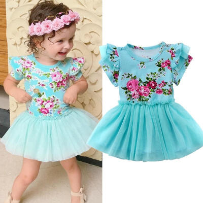 

Fashion Kids Baby Girls Princess Pageant Skirt Flower Tutu Tulle Party Dress Short Sleeve Summer Sundress 0-4years