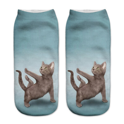

1Pair Women Low Cut Ankle Socks Funny Socks Cat Cartoon 3D Printing Socks Cotton Hosiery Printed Socks