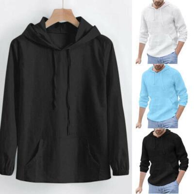 

Men Cotton Linen Blouse Kaftan T-shirt Casual Loose Long Sleeve Hoodies Tops US
