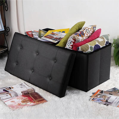 

Cuboid Faux Footstool Leather Ottoman Bench Storage Box Seat Organizer Foot Stool Black