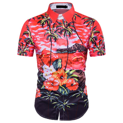

Tailored Summer Casual Fashion Mens 3D Color Print Trend Color Short-sleeved Shirt Blouse