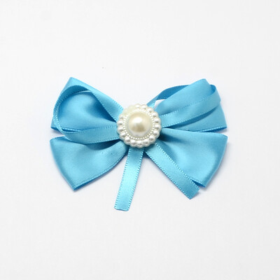 

Handmade Woven Costume Accessories Ribbon Bowknot with ABS Plastic Beads DeepSkyBlue 58x75x16mm about 100pcsbag