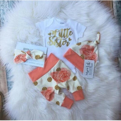 

UK 4Pcs Newborn Baby Girls Flower Romper Pants Legging Hat Outfits Clothes wert