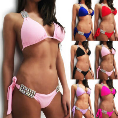 

Sexy Lady Crystal Bikini Set Push-Up Padded Swimwear Swimsuit Bathing Beachwear