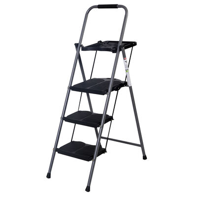 

New HD 3 Step Ladder Platform Folding Stool 330 LBS Capacity Space Saving wTray
