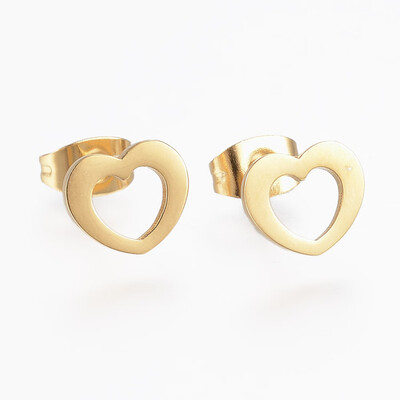 

304 Stainless Steel Stud Earrings Heart Golden 75x9x1mm Pin 08mm