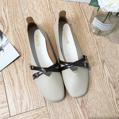 

Bean shoes women summer 2019 spring new Korean version of flat-bottomed casual Sennvfeng retro grandma shoes shallow womens shoes