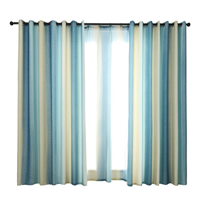 

High Shading Punched Window Curtain Nordic Color Striped Blackout Cotton Line Curtain for Living Room Bedroom Decoration