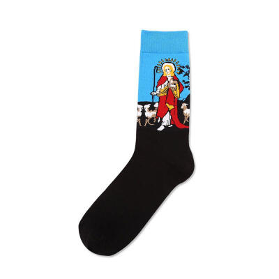 

3D Retro Creative Oil Painting Art Socks Funny Patterned Cotton Tube Socks For Men 1 Pair