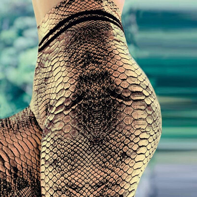 

Spot cross-border wish explosion section abdomen high waist yoga pants snake pattern digital printing yoga clothes leggings women