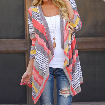 

Womens Casual Style Three Quarter Sleeve Striped Cardigan