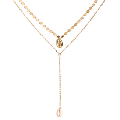 

Vintage Multilayer Shell Pendant Necklace Women Gold Color Map Coin Long Choker Necklaces Ocean Jewelry 2019 NEW Gift