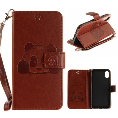 

MOONCASE Apple Iphone X embossed panda lanyard holster - coffee