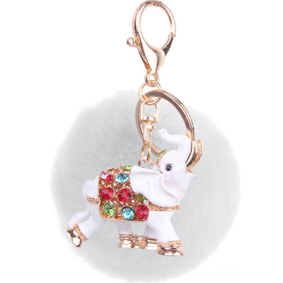 

Soft 8CM Rex Rabbit Hair Ball Diamond Alloy Elephant Keychain Lovers Bags Mobile Phone Accessories