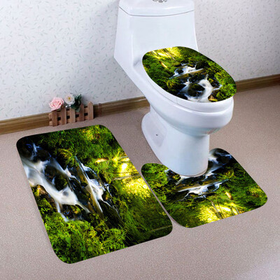 

〖Follure〗3PCS Christmas Bathroom Non-Slip Pedestal Rug Lid Toilet Cover Bath Mat Set
