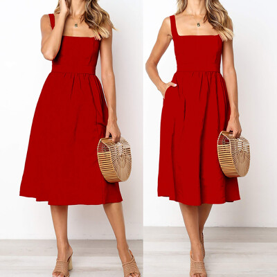 

Womens Sleeveless High Waist Midi Dress