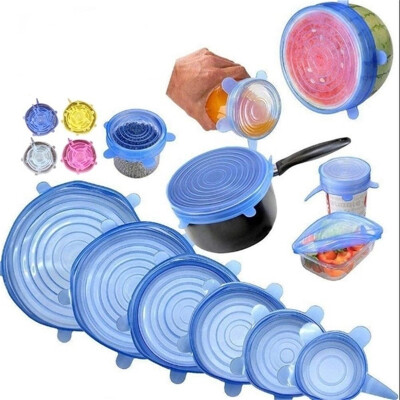 

6PCS Reusable Silicone Stretch Lids Keep Fresh Food Kitchen Storage Wraps Cover