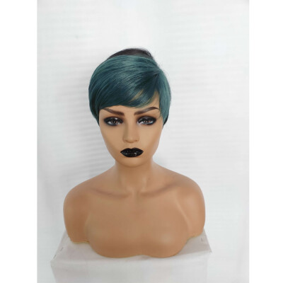 

〖Follure〗Fashion Lady Women Natural Short Green Wavy Wig Humen Hair Curly Synthetic Wigs