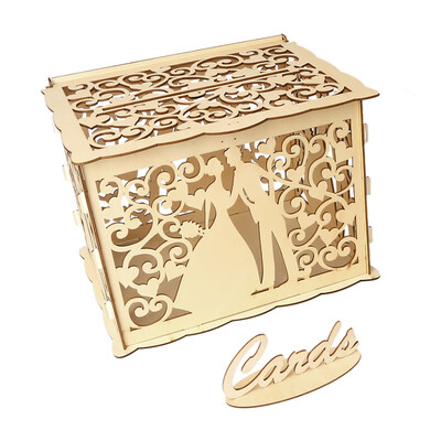 

DIY Wooden Wedding Card Box with Lock&Card Sign Rustic Hollow Gift Card Holder for Reception Wedding Anniversary Party Decorat