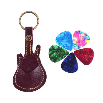 

Leather Guitar Picks Holder Case Bag Guitar Shape with Key Ring 5pcs Celluloid Guitar Picks String Instrument Accessories