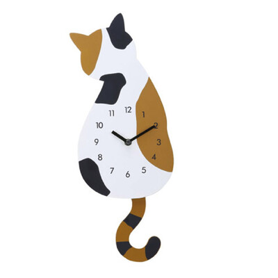 

Siaonvr Creative Cartoon Cute Cat Wall Clock Home Decor Watch Way Tail Move Silence