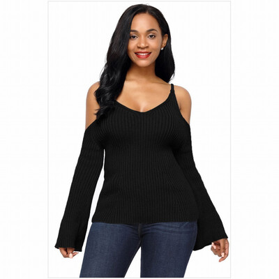 

V-neck long-sleeved off-the-shoulder warm hooded casual knit sweater womens
