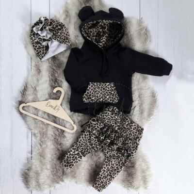 

US Toddler Baby Girl Leopard Hooded Tops Ruffle Pants Leggings Clothes Tracksuit