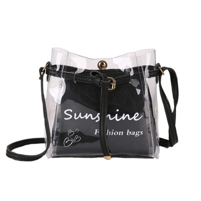 

Women 2pcs Jelly Transparent Shoulder Bag Clear PVC Messenger Bags Lady Small Drawstring Bucket Bags Sac A Main YJ