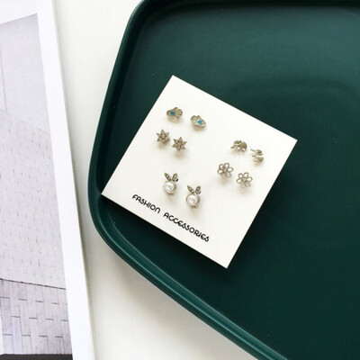 

Earrings for Women Stars Heart Flowers Cute Stud Earrings Set Girls Personality Pearl Earrings Jewelry Gifts