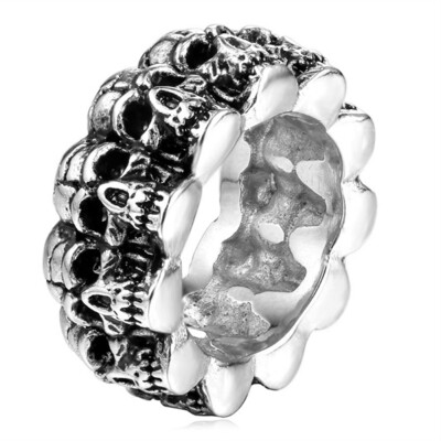 

Stainless Steel Men Skull Rings Gothic Biker Punk Antique Domineering 316L Jewelry Halloween Decor Gifts