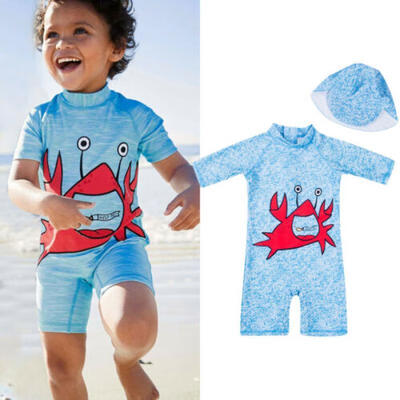 

2PCS Baby Kid Boy Sun Protective Swimwear Rash Guard Costume Bathing SuitHat UK