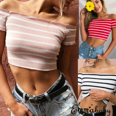 

Summer Women Casual Off Shoulder Tank Top Vest Blouse Crop Tops Shirt Sexy